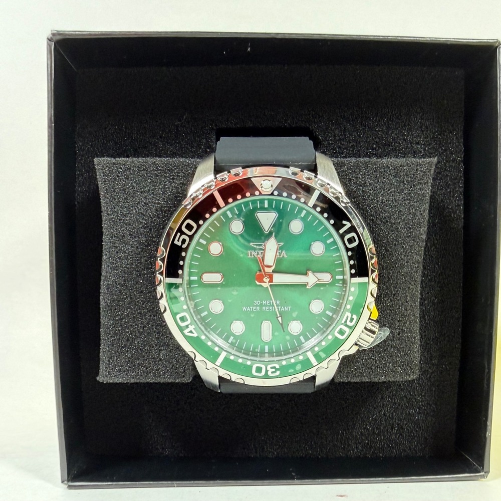 Invicta Pro Diver Mens "Sprite" Watch Green Dial Black Silicone Strap 47223 New